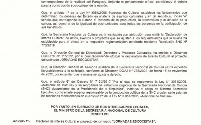 LAS JORNADAS ESCOCISTAS FUERON DECLARADAS DE INTERES CULTURAL POR EL MINISTERIO DE CULTURA DEL PARAGUAY